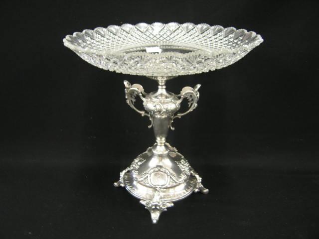 Appraisal: Victorian Silverplate Cut Glass Epergne diamond fan diameter bowl on