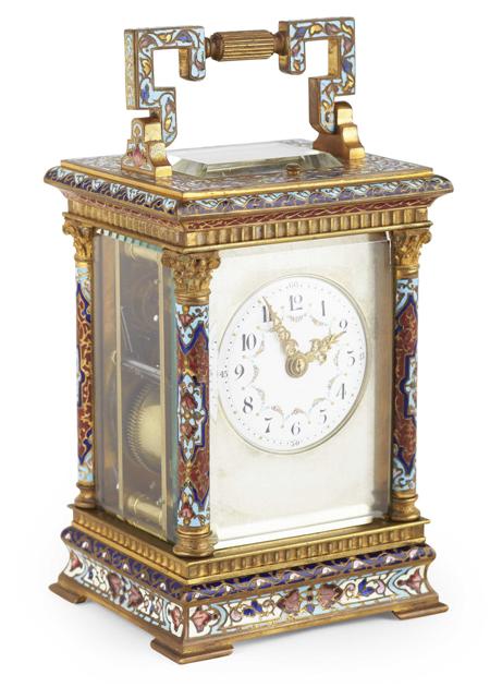 Appraisal: FRENCH CHAMPLEVE ENAMEL CARRIAGE CLOCK EARLY TH CENTURY the white