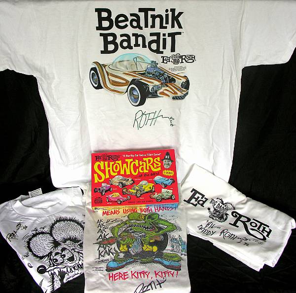 Appraisal: A collection of four Ed Roth autographed t-shirts featuring Beatnik