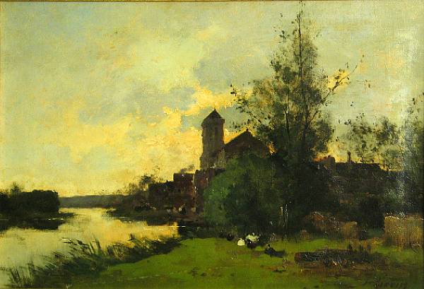 Appraisal: Eugene Galien-Laloue French - A village by the river signed