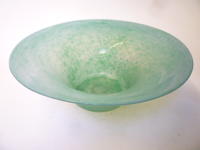 Appraisal: A LARGE MONART GREEN MOTTLED BOWL th century of flared