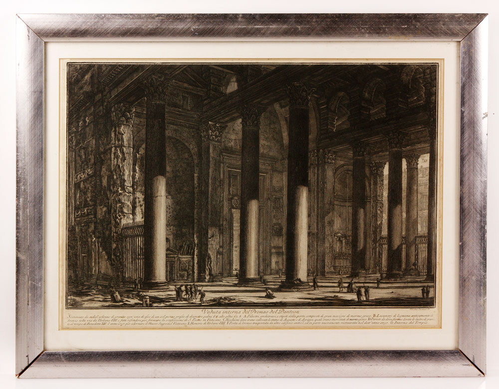 Appraisal: - Piranesi Veduta del Pronao del Pantheon Etching Giovanni Battista