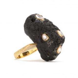 Appraisal: KT Gold Lava Stone and Diamond Ring Lotus Arts de