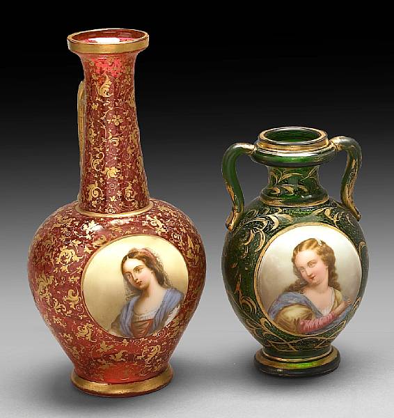 Appraisal: Two Bohemian gilt heightened glass vases circa One in cranberry