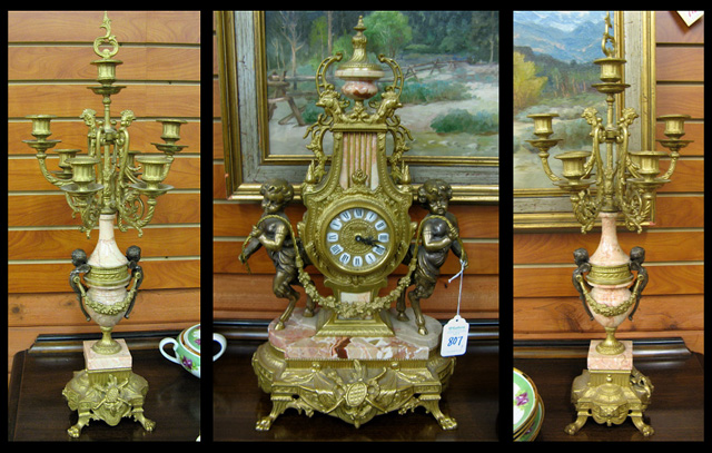 Appraisal: THREE-PIECE LOUIS XV STYLE CLOCK SET Imperial Clock Co Italy