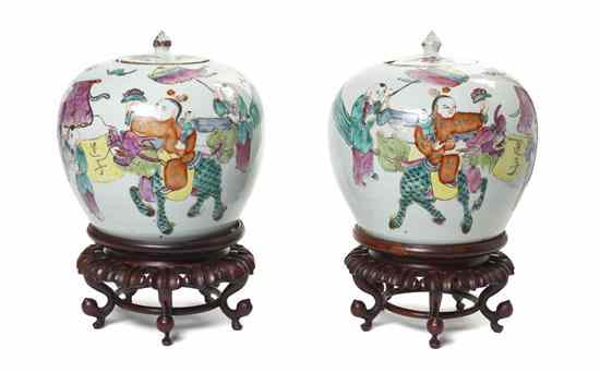 Appraisal: A Pair of Chinese Lidded Ginger Jars having famille rose