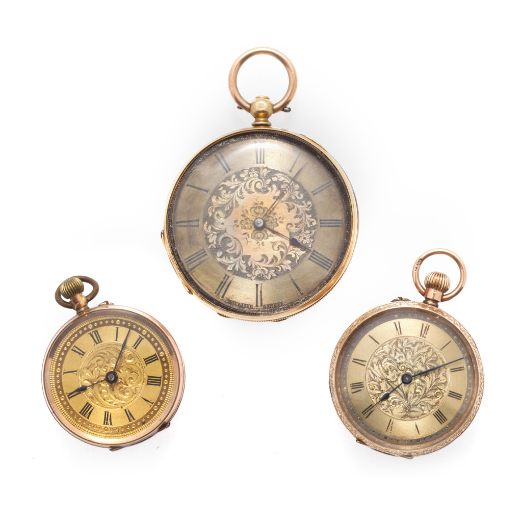 Appraisal: A group of three various th century small pocket watches