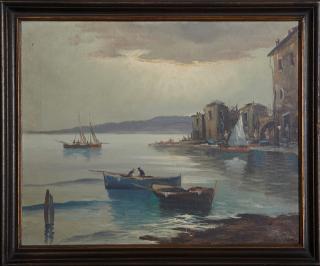 Appraisal: Luisana Harbor Scene early th c oil on can Luisana