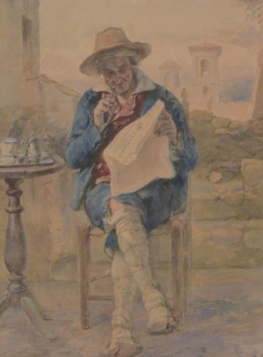 Appraisal: CAPOBIANCHI Vincenzo Italian - Elderly Man Seated Reading the Unita