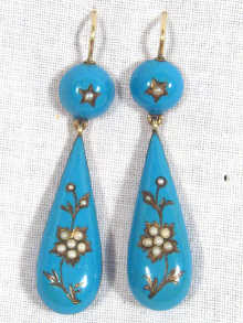 Appraisal: A pair of antique high carat gold blue enamel earrings