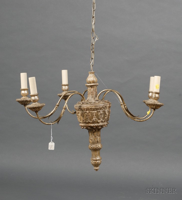 Appraisal: Louis XVI Style Silvered Wood Five-light Chandelier th century body