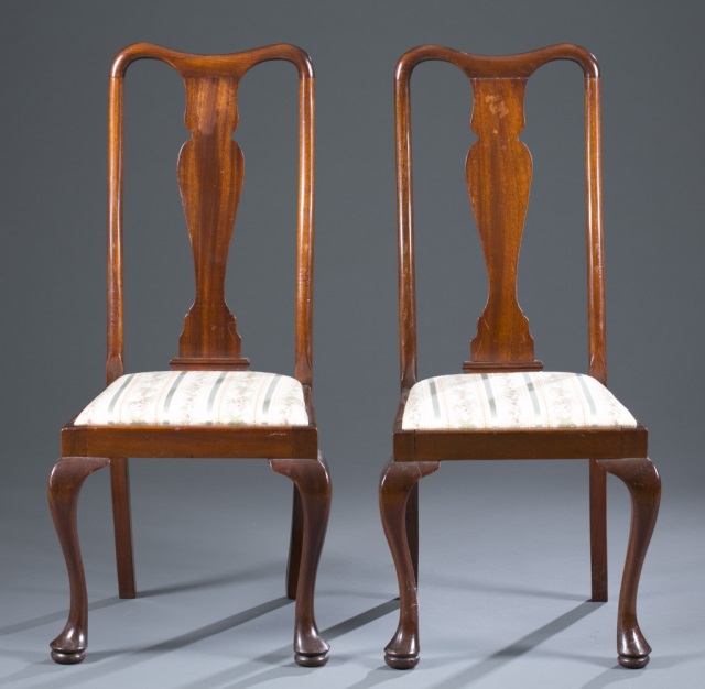 Appraisal: Four Queen Anne-Style Side Chairs Mahogany Vasiform splat cabriole legs