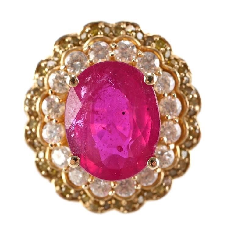 Appraisal: K yellow gold ring featuring a mixed cut oval ruby