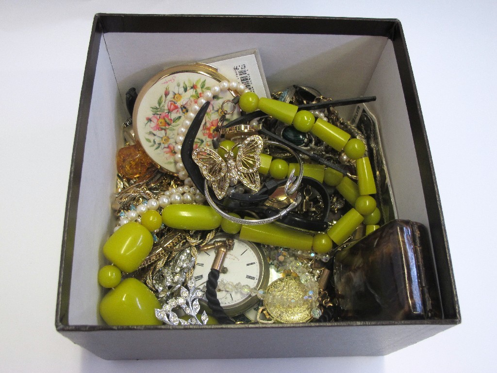 Appraisal: A box of costume jewellery watches and a compact