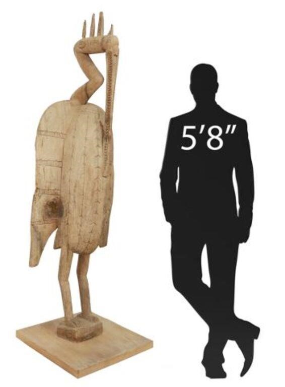 Appraisal: Monumental African carved wood bird sejen sculpture Senufo people Ivory