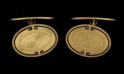 Appraisal: A Pair of Gold and Enamel Cufflinks ca k yellow