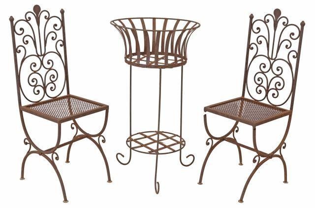 Appraisal: lot of Wrought iron garden furniture th c including side