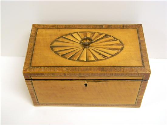 Appraisal: th C tea caddy inlaid banding and fan on top