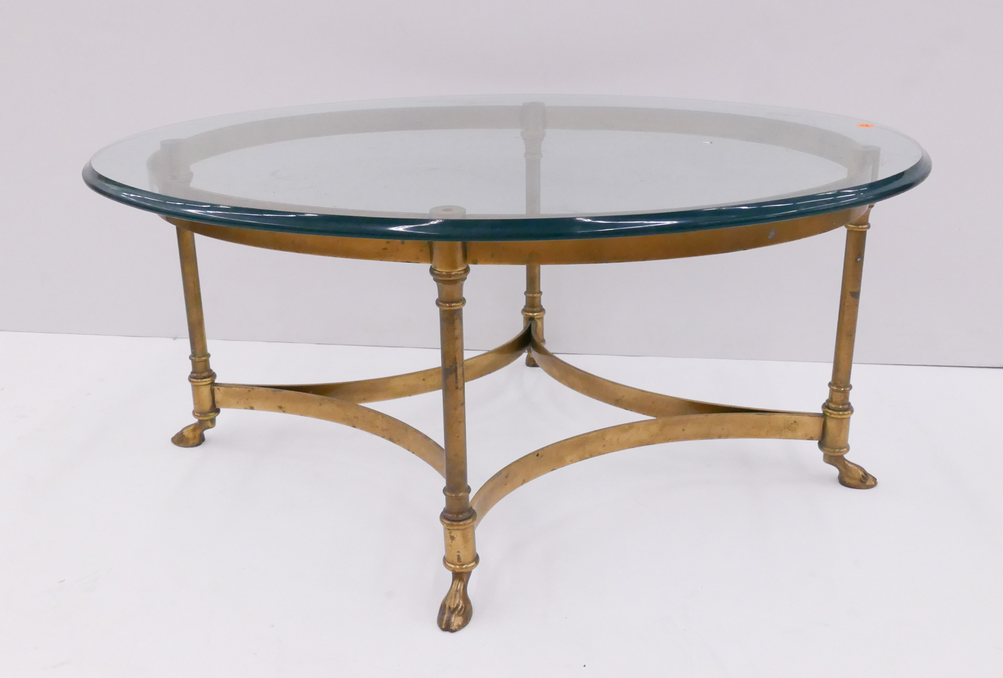 Appraisal: Brass Glass Top Oval Coffee Table- x x ''