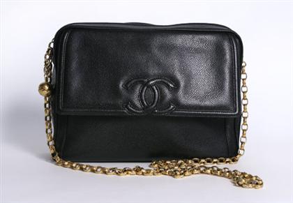 Appraisal: Black Chanel caviar leather purse Textured black calfskin rectangular top-zip