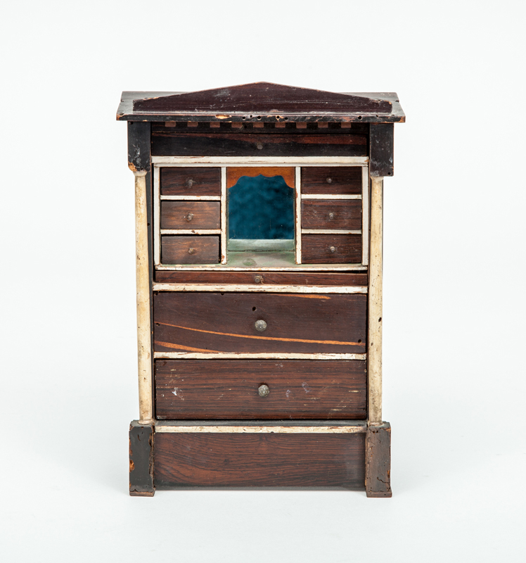 Appraisal: CONTINENTAL BONE-MOUNTED AND GRAINED-WOOD MINIATURE SECRETAIRE With a fitted interior