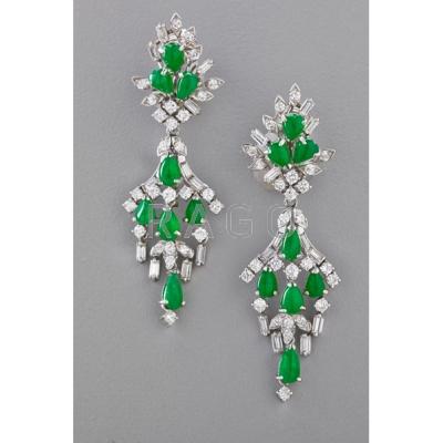 Appraisal: MARSH S JADE AND DIAMOND PLATINUM EARRINGS Each transformable chandelier