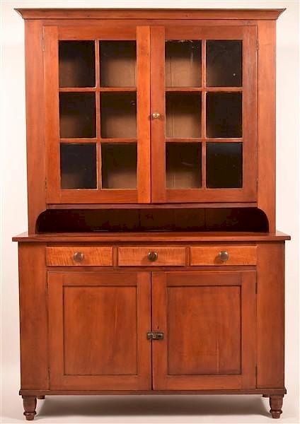 Appraisal: PA Federal Cherry Two Part Dutch Cupboard Pennsylvania Federal Cherry