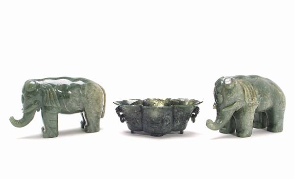 Appraisal: A pair of nephrite elephants height of elephants in width