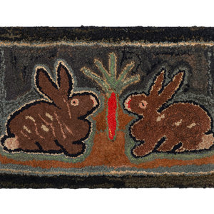 Appraisal: An American Rabbits and Carrot Hooked Rug Late th Early