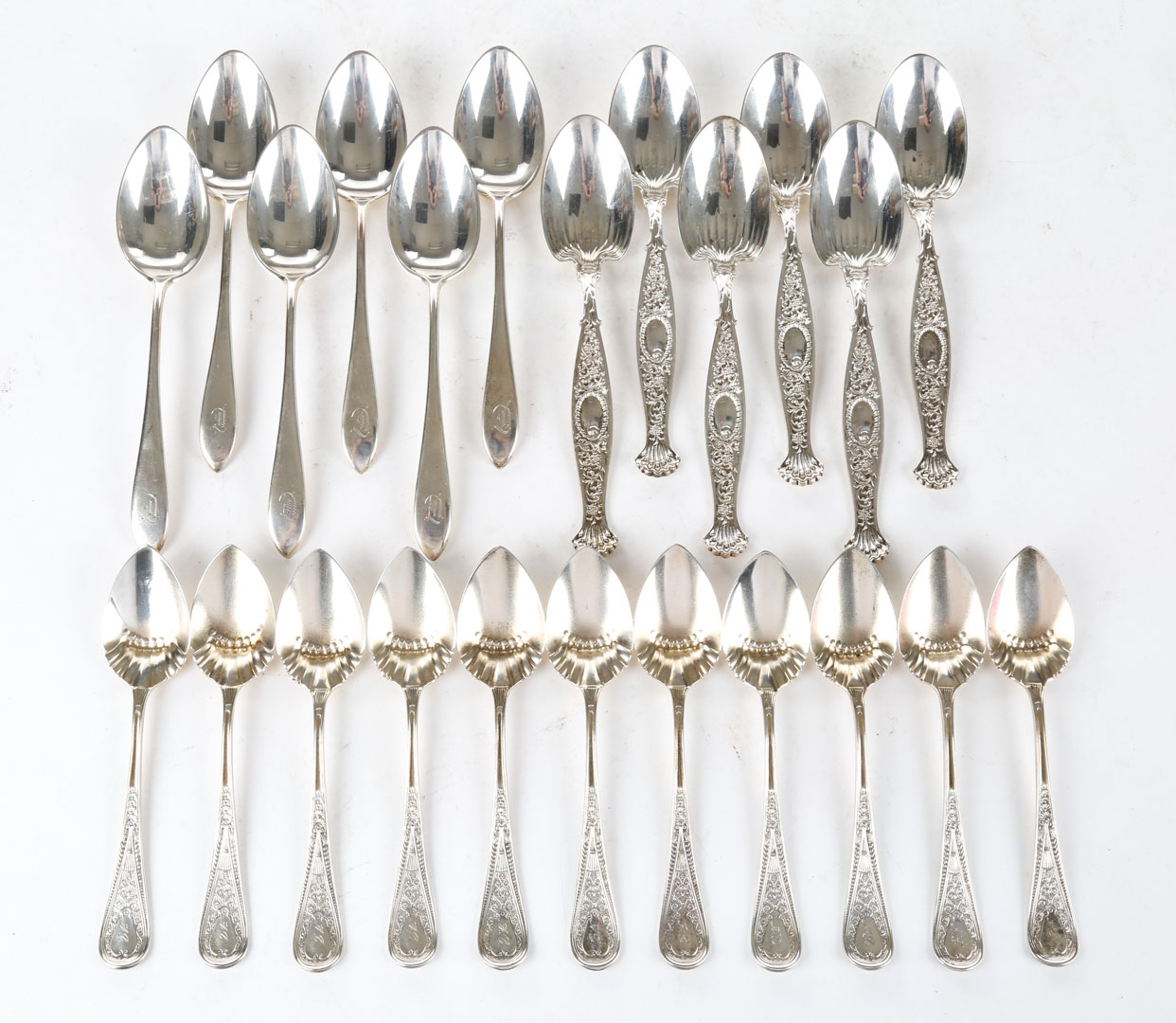 Appraisal: Assorted American sterling silver spoons comprising Gorham Hindostanee Monogrammed Whiting