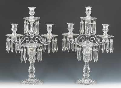 Appraisal: A Pair of American Molded Glass Candelabra Hexagonal base with