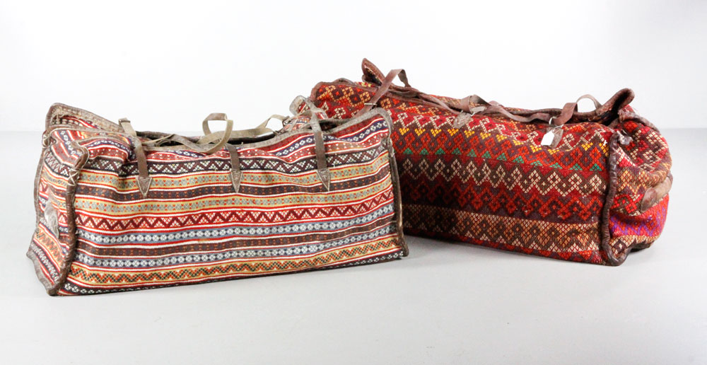 Appraisal: - Shiraz Hand-Woven Cargo Bags Two mid th century large