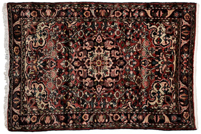 Appraisal: Hamadan rug central medallion on faded red ground ft in