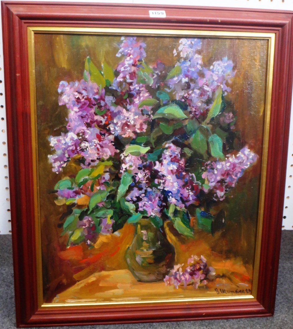 Appraisal: Russian School th century Still life of lilac oil on