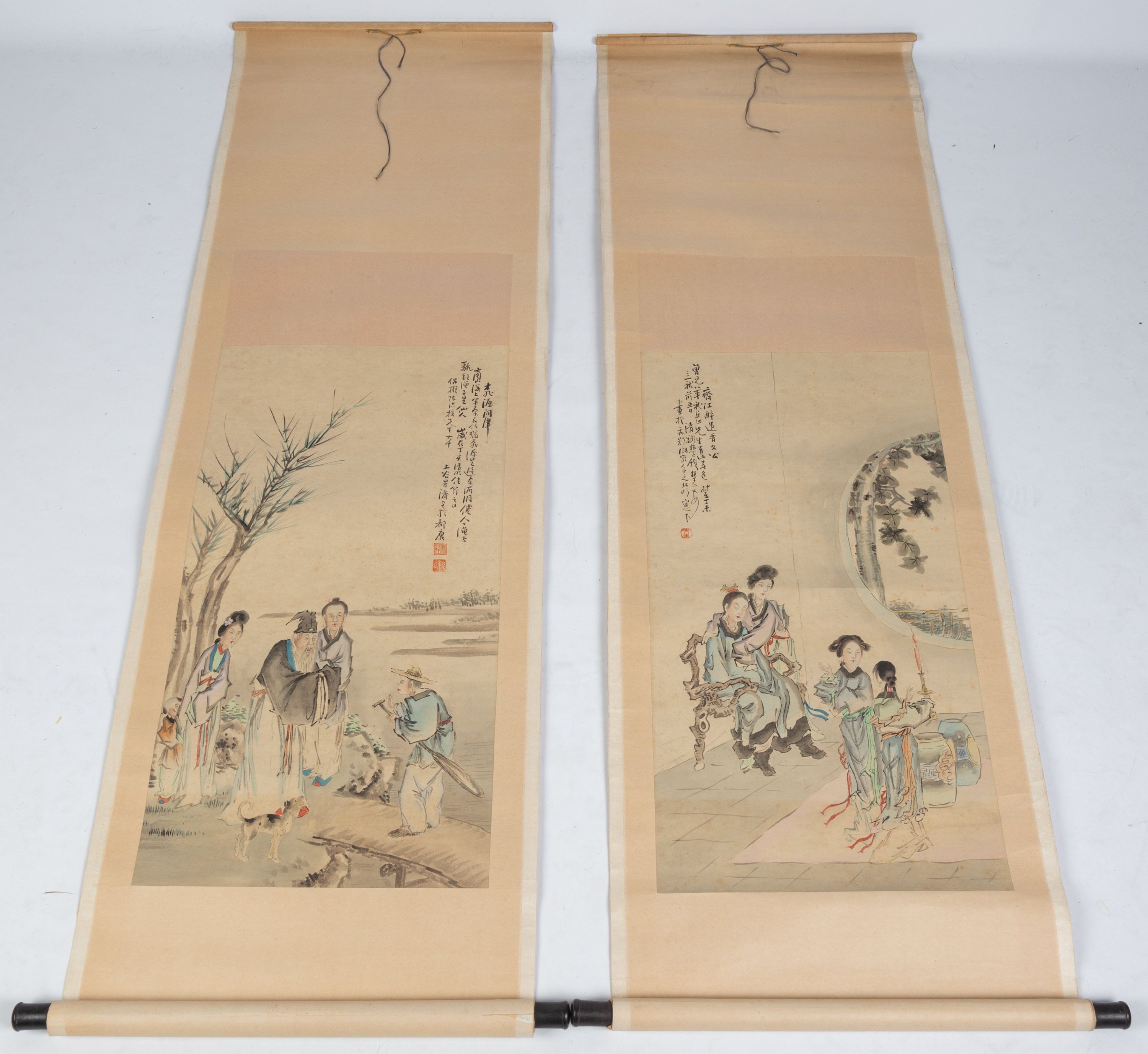 Appraisal: PAIR OF ASIAN HANGING SCROLL PAINTINGS on paper