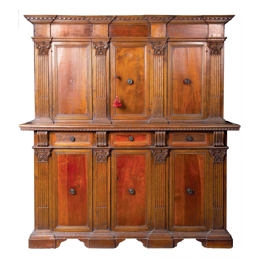 Appraisal: Italian Baroque Style Walnut Cabinet In two parts the rectangular