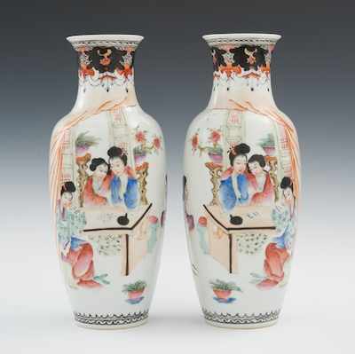 Appraisal: A Pair of Famille Rose Porcelain Vases Republic Period The