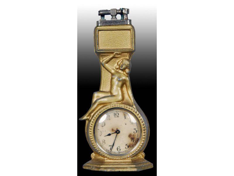 Appraisal: Nude Lady Table Top Lighter and Clock Description '' T