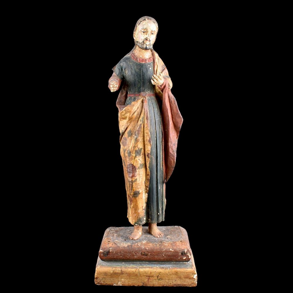 Appraisal: th Century Religious Icon Figurine th Century Wood Carved Polychrome