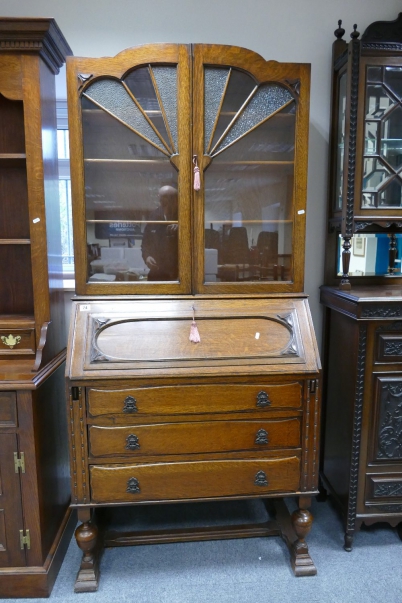 Appraisal: th Century Oak Art Deco Glazed Bureaux Bookcase