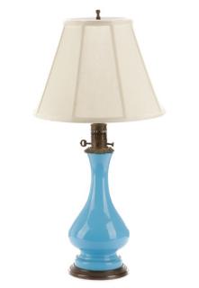 Appraisal: French Blue Opaline Glass Lamp Continental likely French early th