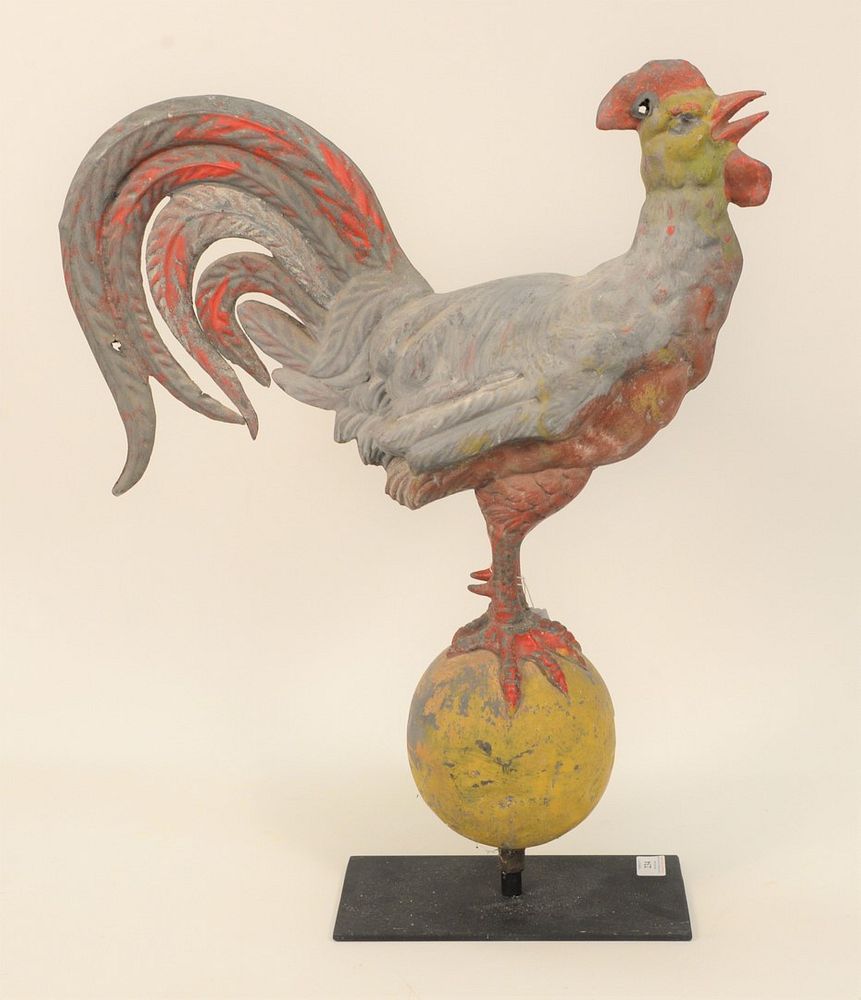 Appraisal: Full Bodied Rooster Weathervane standing on a ball remnants of