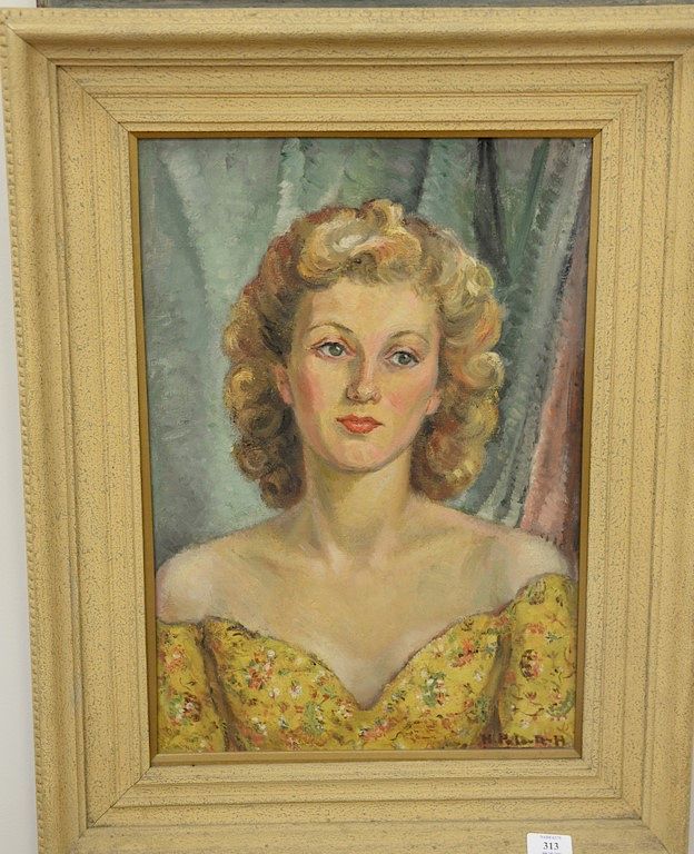 Appraisal: Oil on canvas Portrait of a Woman in Yellow Flower