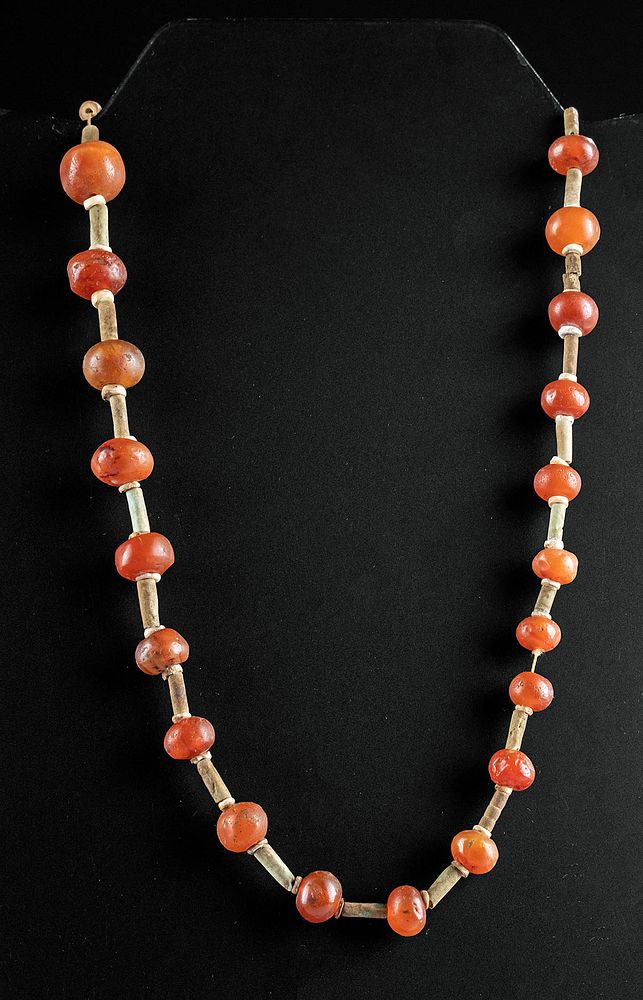 Appraisal: Egyptian Carnelian Faience Bead Necklace First Time At Auction Ancient