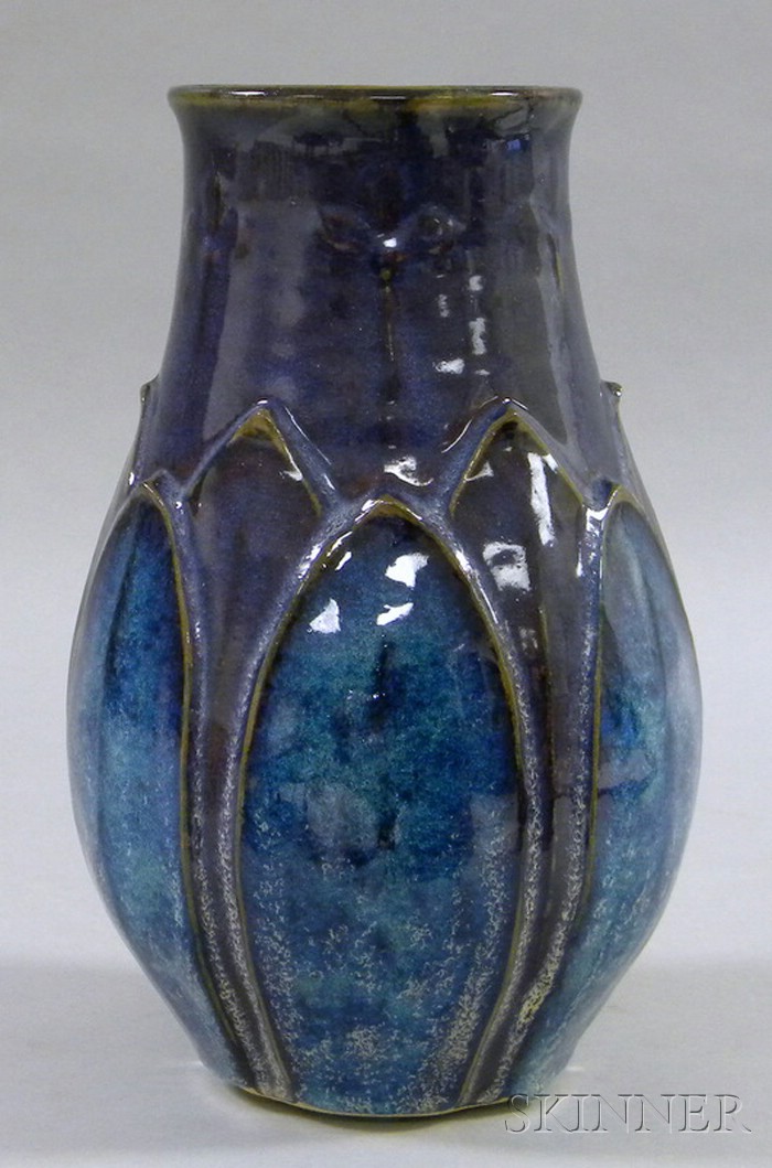 Appraisal: Chilmark Pottery Vase Martha Vineyard blue glaze on cylindrical neck