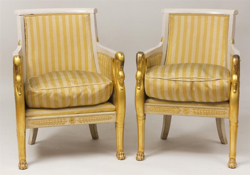 Appraisal: Pair of Empire Style Carved Painted and Parcel-Gilt Berg res