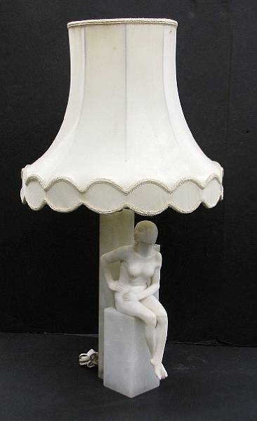 Appraisal: An Art Deco alabaster figural table lamp first quarter th