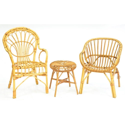 Appraisal: Two bamboo chairs and a similar stool More Information Good