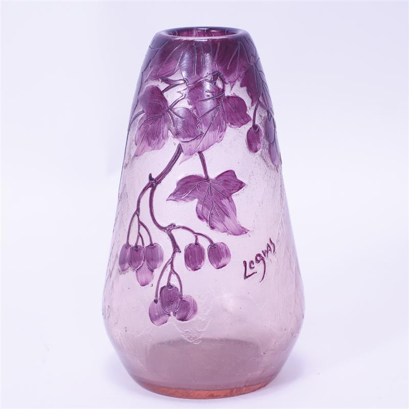 Appraisal: Legras French Cameo Art Glass Vase with Leaf and Grape