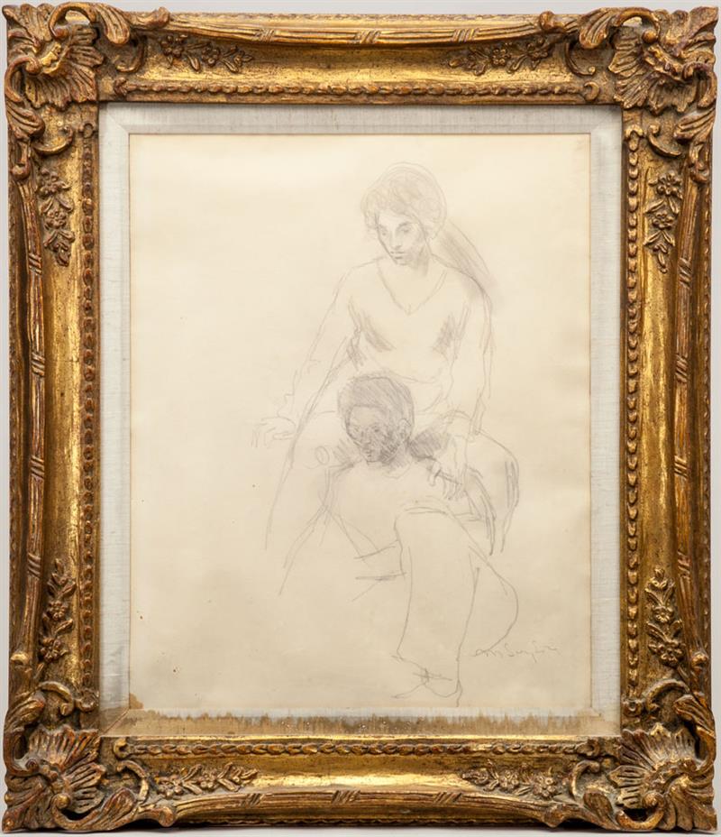 Appraisal: Moses Soyer - Seated Figures Crayon on paper circa signed